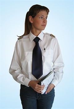 Ladies Pilot Shirt - white, long sleeve