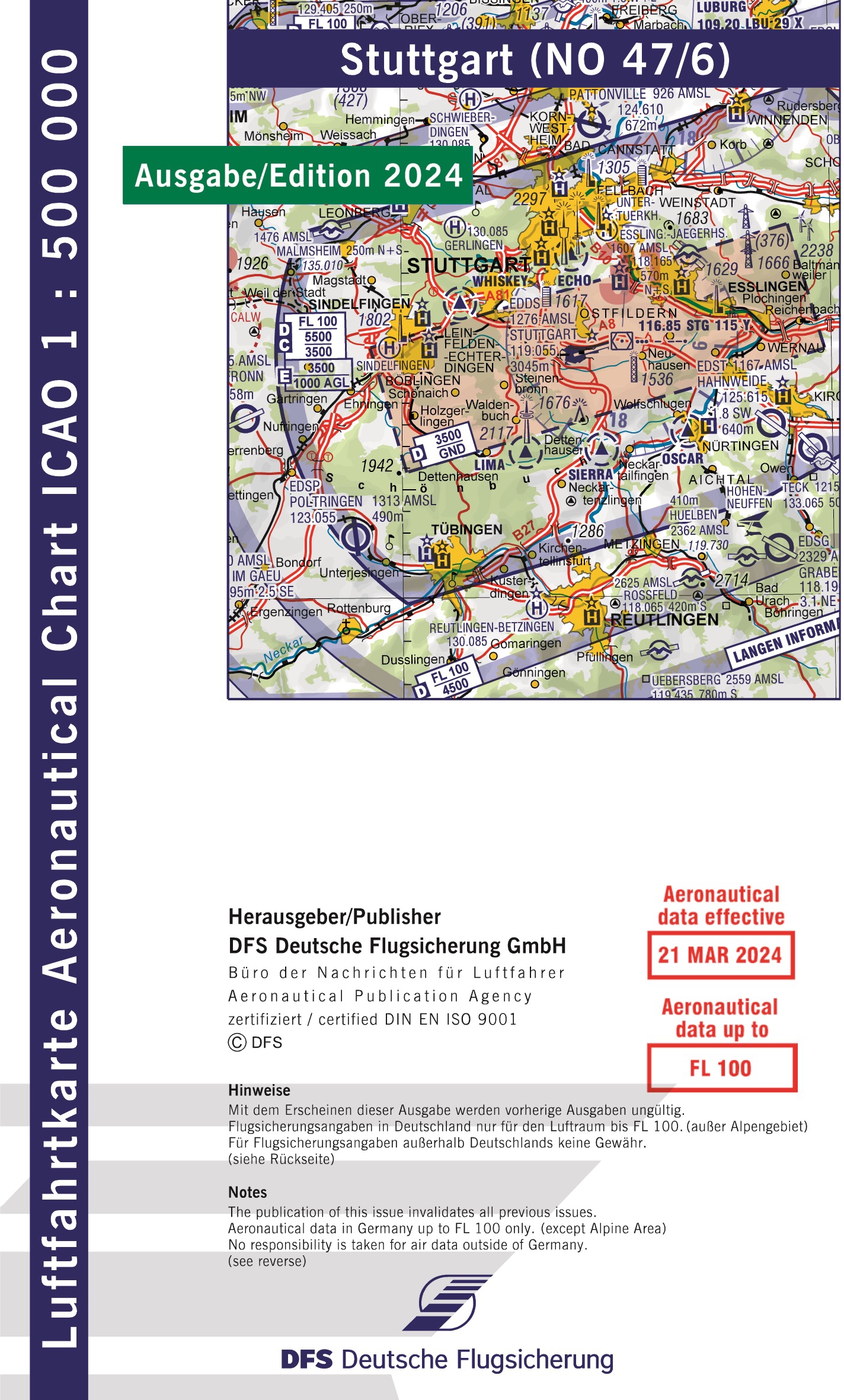 500 000 Stuttgart Luftfahrkarte Aeronautical Chart ICAO 1 