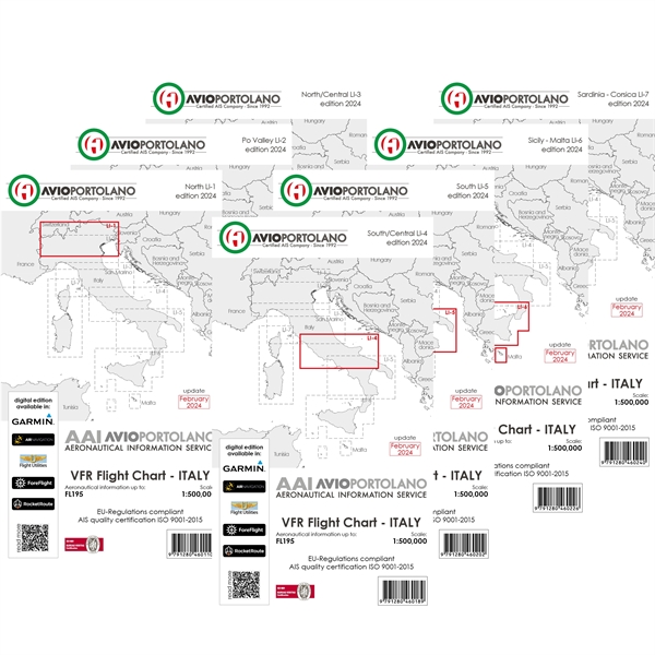 Avioportolano VFR Chart Italy, Set (7 sheets), 2024