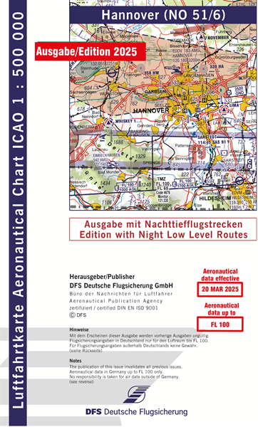 ICAO Karte Hannover mit Nachttiefflugstrecken
