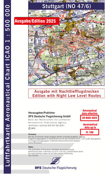 ICAO Karte Stuttgart mit Nachttiefflugstrecken