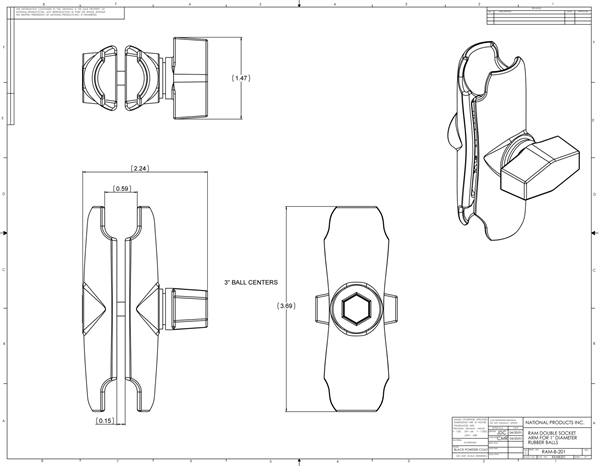 RAM MOUNT Connector ca.  90 mm (B-Ball)