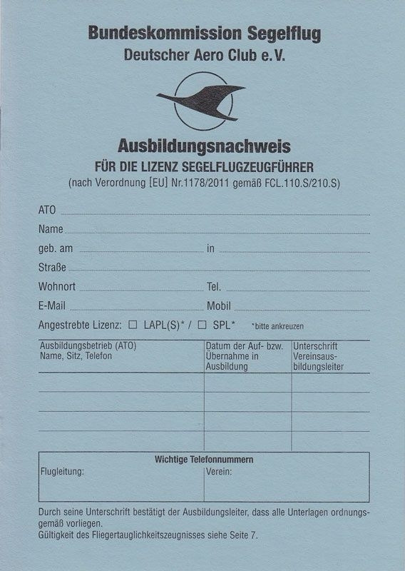 Ausbildungsnachweis Segelflug