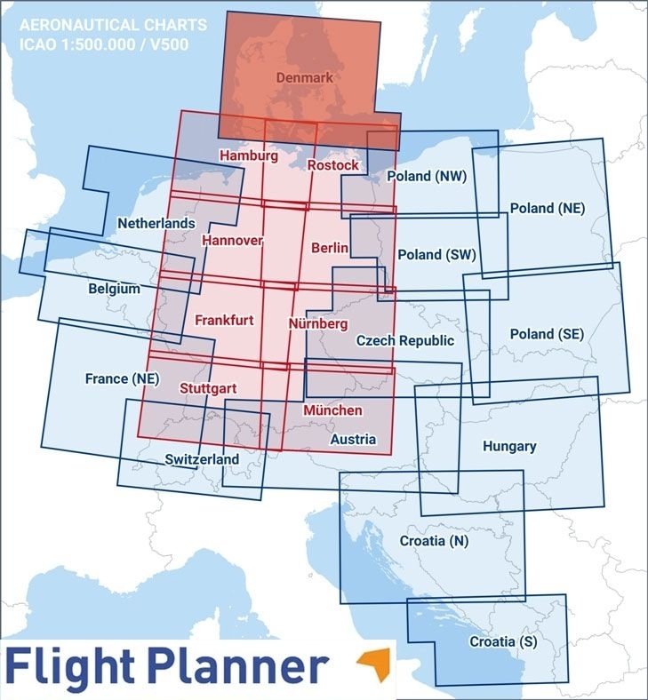 Flight Planner / Sky-Map Visual 500 Karte Dänemark inkl. Anflugkarten