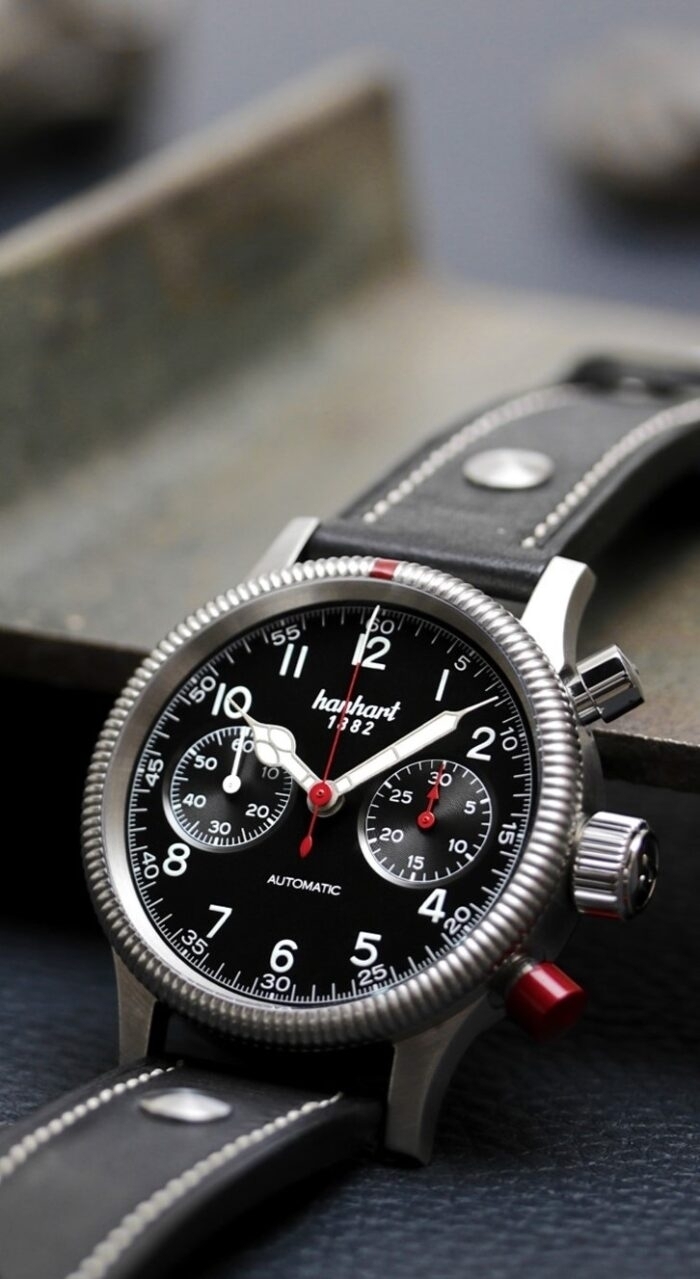 Hanhart Chronograph Pioneer Mk 2, Zifferblatt schwarz