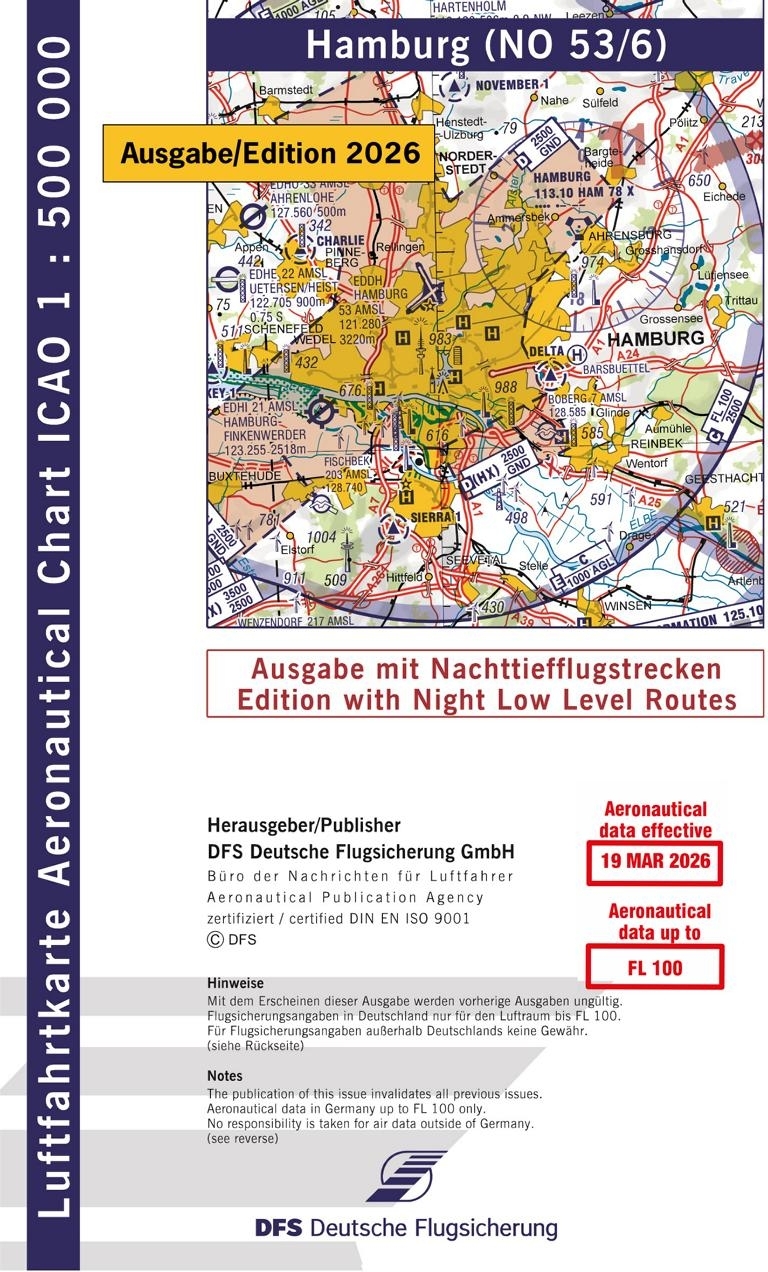 ICAO Karte Hamburg mit Nachttiefflugstrecken