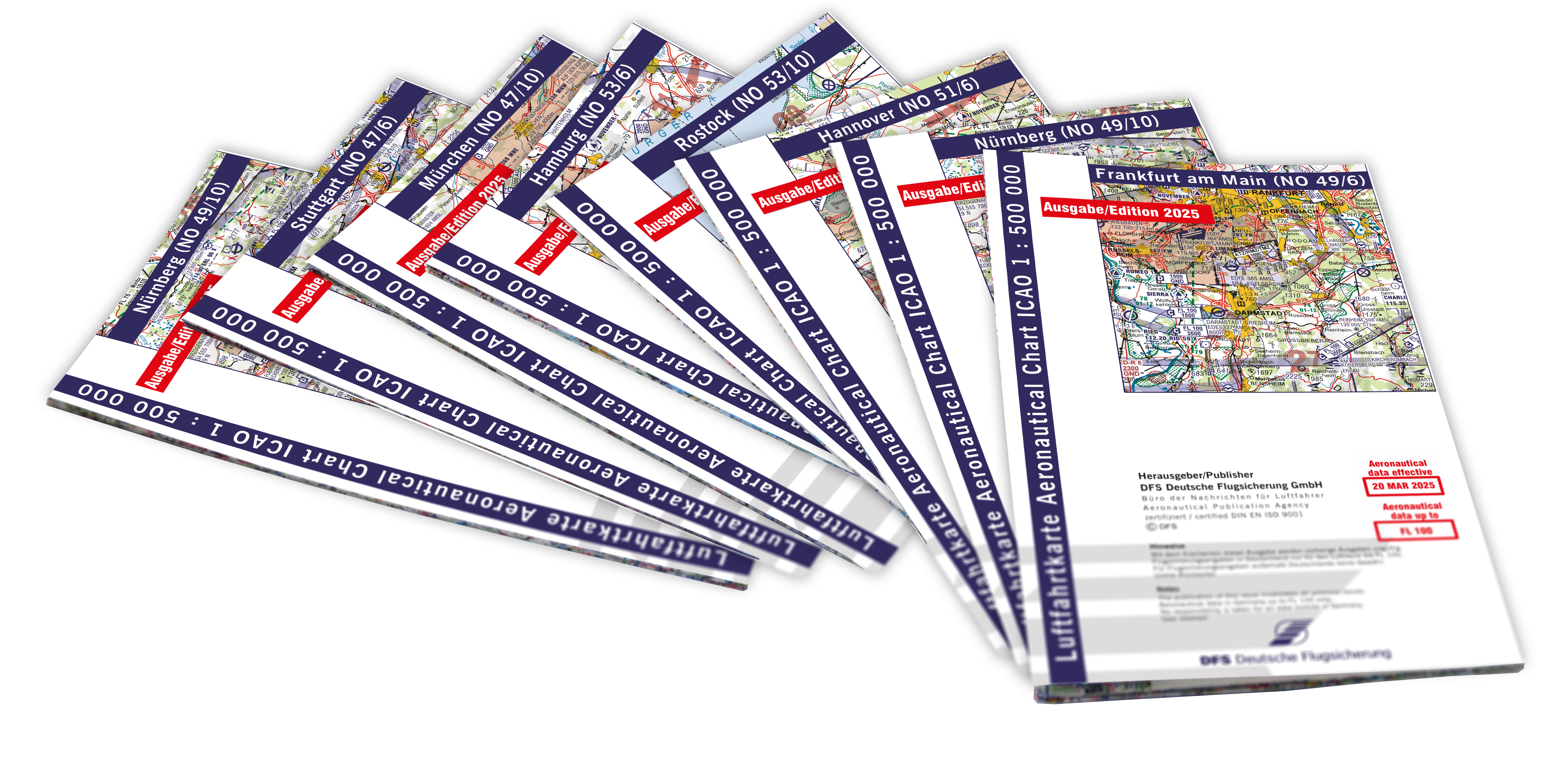 ICAO Karte Deutschland mit Nachttiefflugstrecken, 8 Blatt