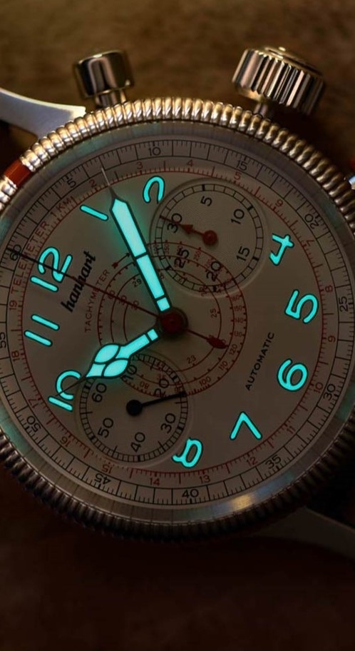 Hanhart Chronograph Tachy Tele, Zifferblatt altweiß