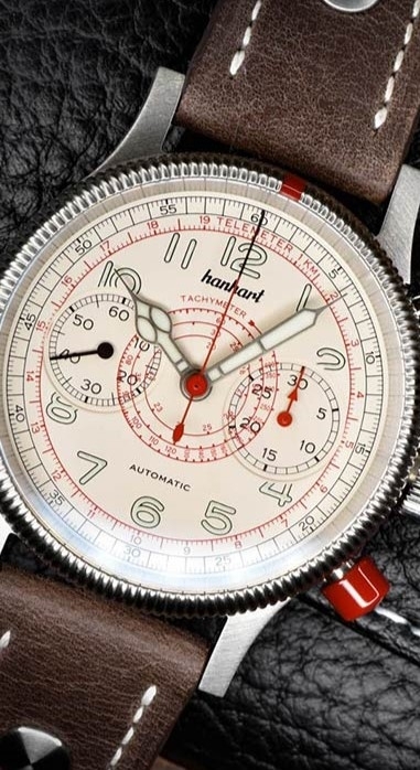 Hanhart Chronograph Tachy Tele, Zifferblatt altweiß