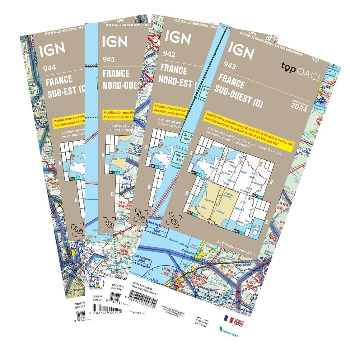 ICAO Karte Frankreich, Satz 4 Blatt, 2025