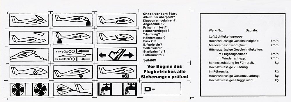 Cockpit-Beschriftung Segelflugzeuge