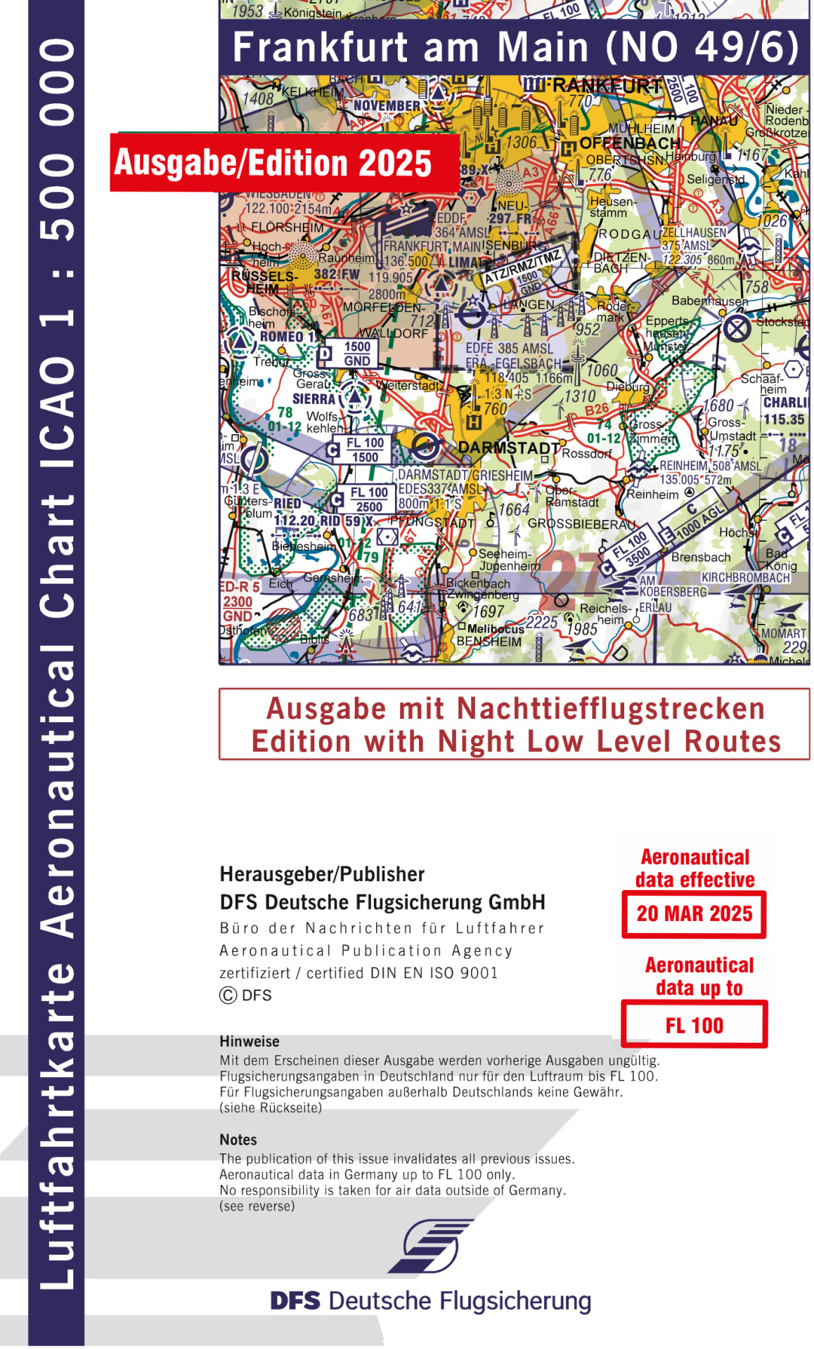 ICAO Karte Frankfurt mit Nachttiefflugstrecken | 2026 | Papier | 12154.